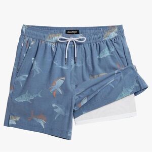 Maamgic Slate Blue Shark-Print Swim Trunks